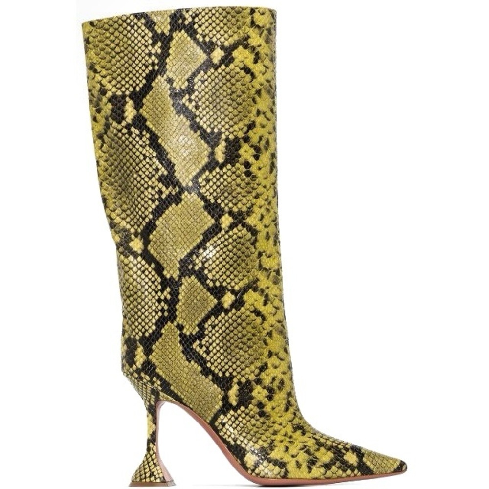 NWT Amina Muaddi Yellow Rain 95 Snake print Leather Boots